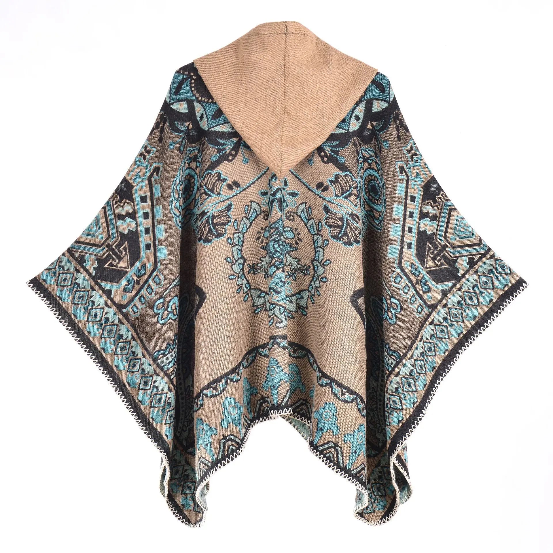 Poncho plaid · Paisley orange et turquoise
