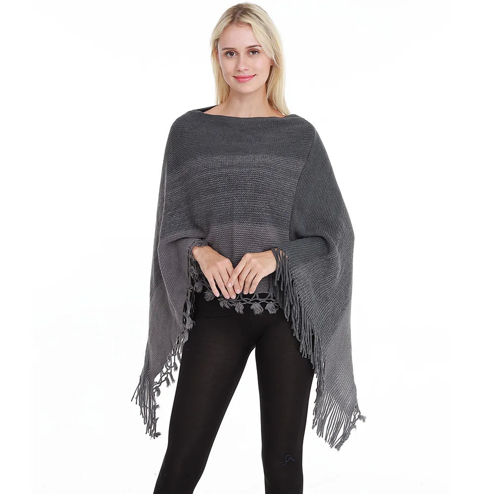 Poncho pull femme · Colorblock rose et gris