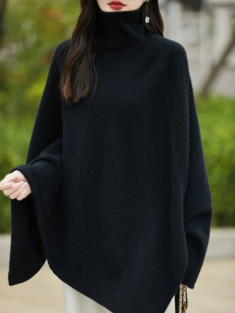 Poncho pull femme · Col roulé anthracite