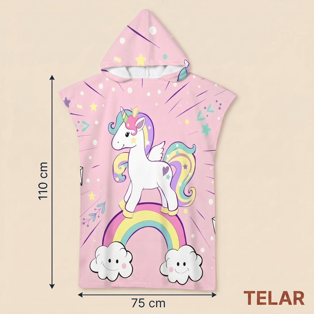 Poncho serviette à capuche adulte Licorne arc-en-ciel : dimensions 75 x 110 cm