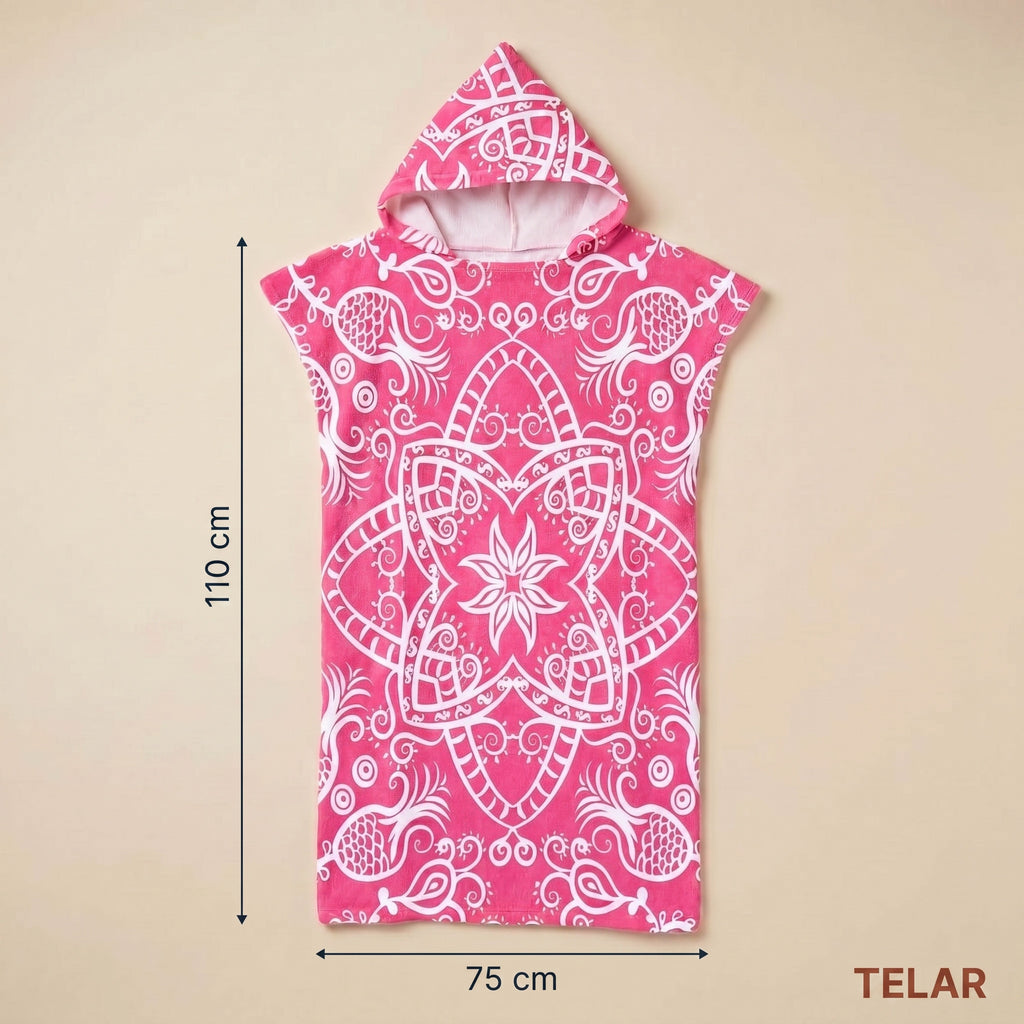 Poncho serviette à capuche adulte Mandala rose : dimensions 75 x 110 cm