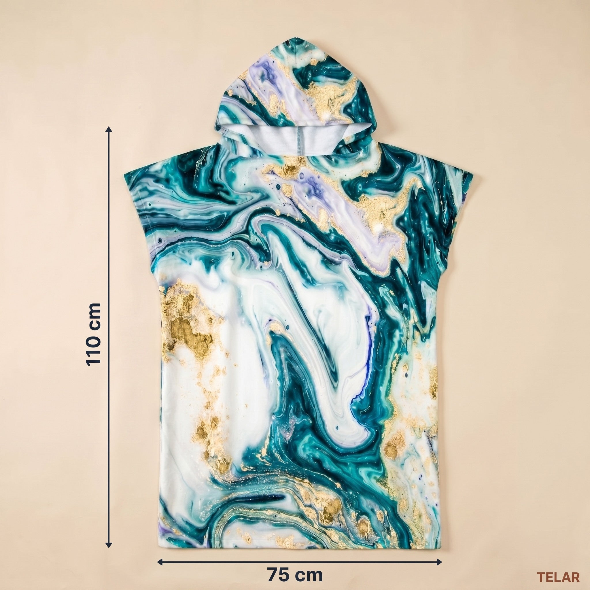 Poncho serviette à capuche adulte Marbre émeraude doré : dimensions 75 x 110 cm